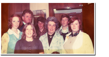 The Baker Family, from left to right, back to front: Gail, Reds, Jack, Debbie, Anne, Carol